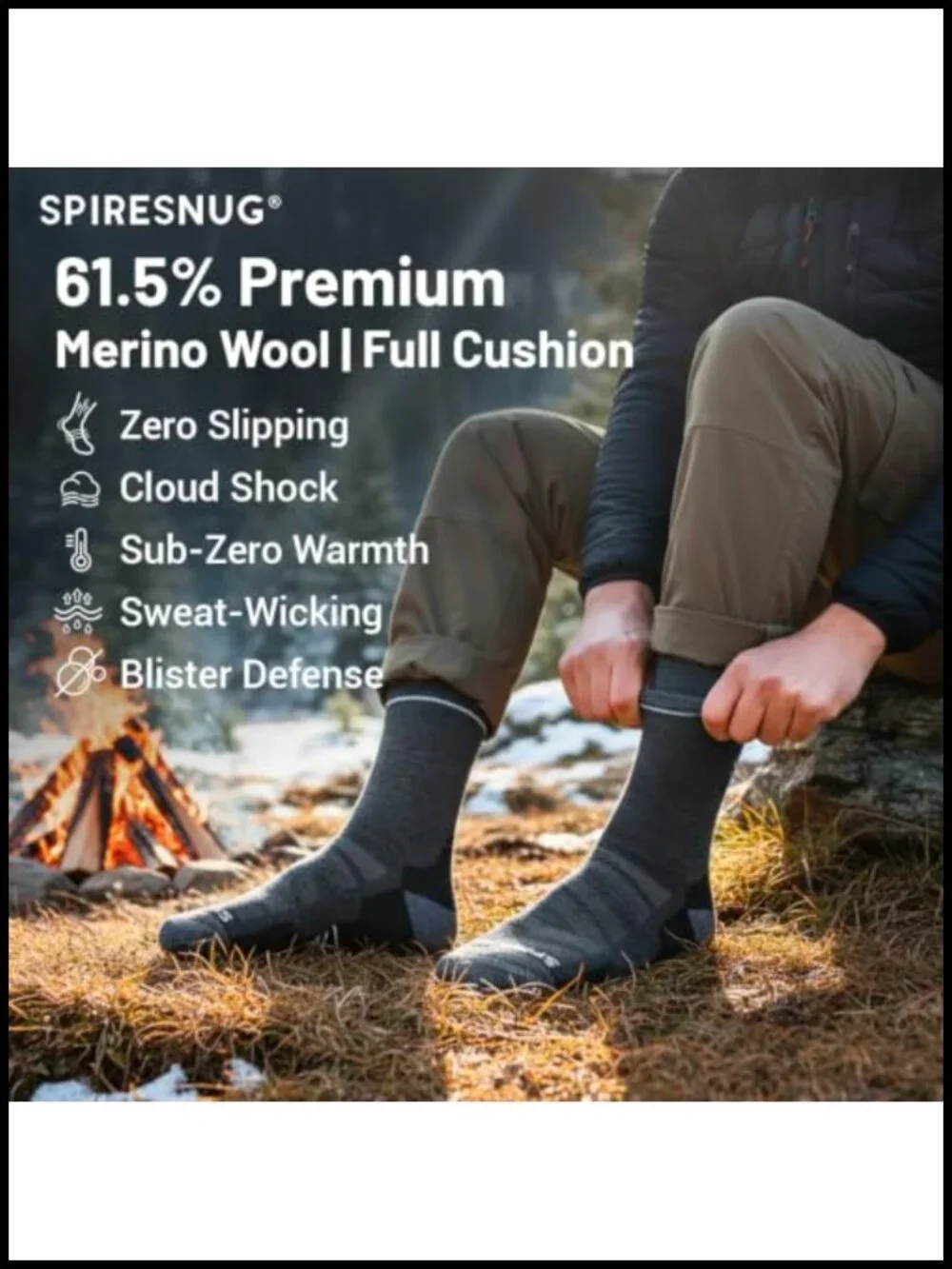 Merino Wool Full Cushion Hiking Socks Thermal Anti Blister Seamless Toe
